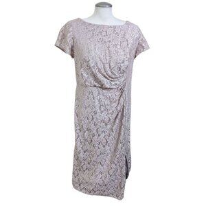 Oleg Cassini Dress Womens Size 16 Glitter Lace Sparkly Champagne Ruched Side